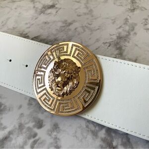 LAST CHANCE SALE!NEW White & Gold Lion Head Greek Style Rhinestones Elastic Belt